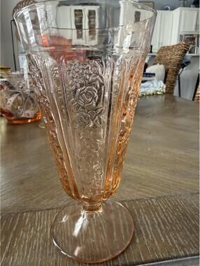 Depression Glass Footed Iced Tea Sharon Cabbage Rose Federal Glass Co Crca 1930s